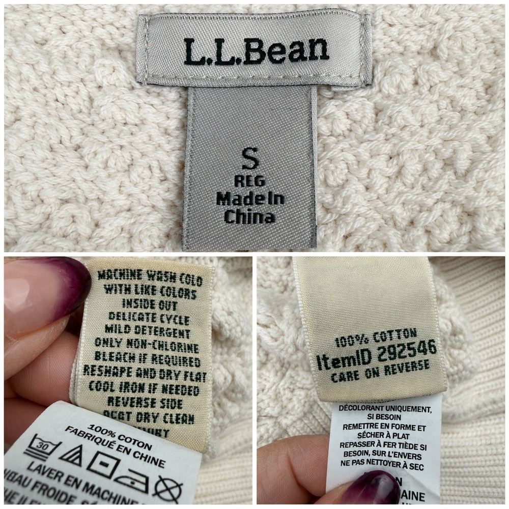 LL Bean Basketweave Knit Sweater Size S Boatneck Pullover Coastal Grandmother - Picture 4 of 10